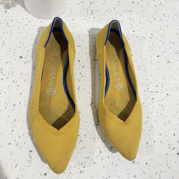 Rothys The Point Ballet Flats In Yellow Size 8 Comfort Work Shoe - Picture 2 of 6